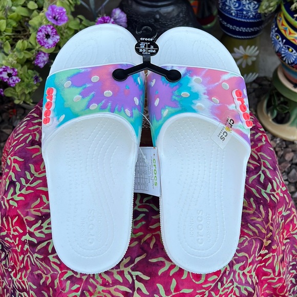 New Crocs Colorful Tie Dye Slide Sandals - Picture 8 of 16